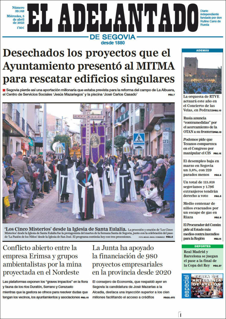Portada de El Adelantado de Segovia (España)