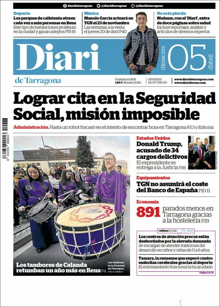 Portada de Diari de Tarragona (España)