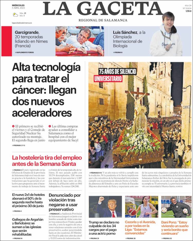 Portada de La Gaceta de Salamanca (España)