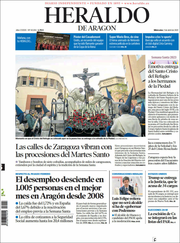 Portada de Heraldo de Aragón (España)