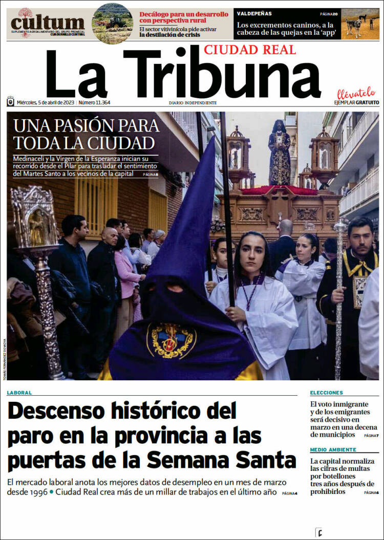 Portada de La Tribuna de Ciudad Real (España)