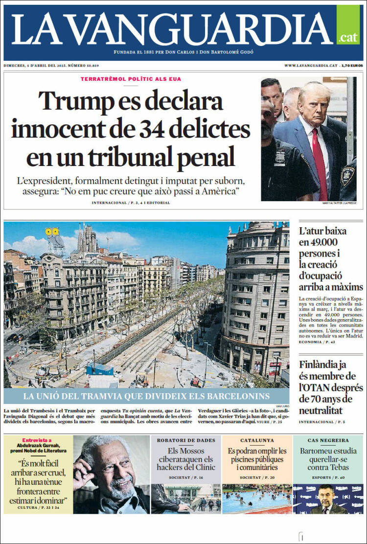 Portada de La Vanguardia (España)