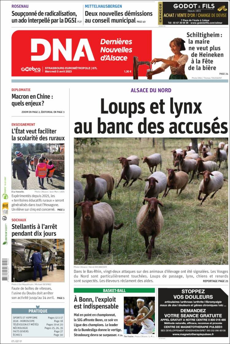 Portada de Les Dernières Nouvelles d'Alsace (Francia)