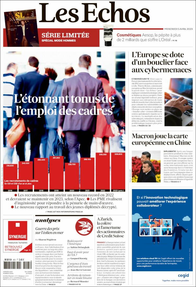 Portada de Les Echos (Francia)