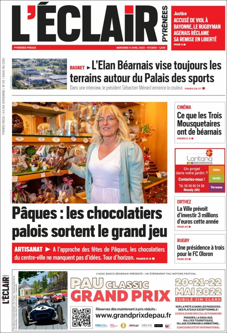 Portada de L'Eclair des Pyrénées (Francia)