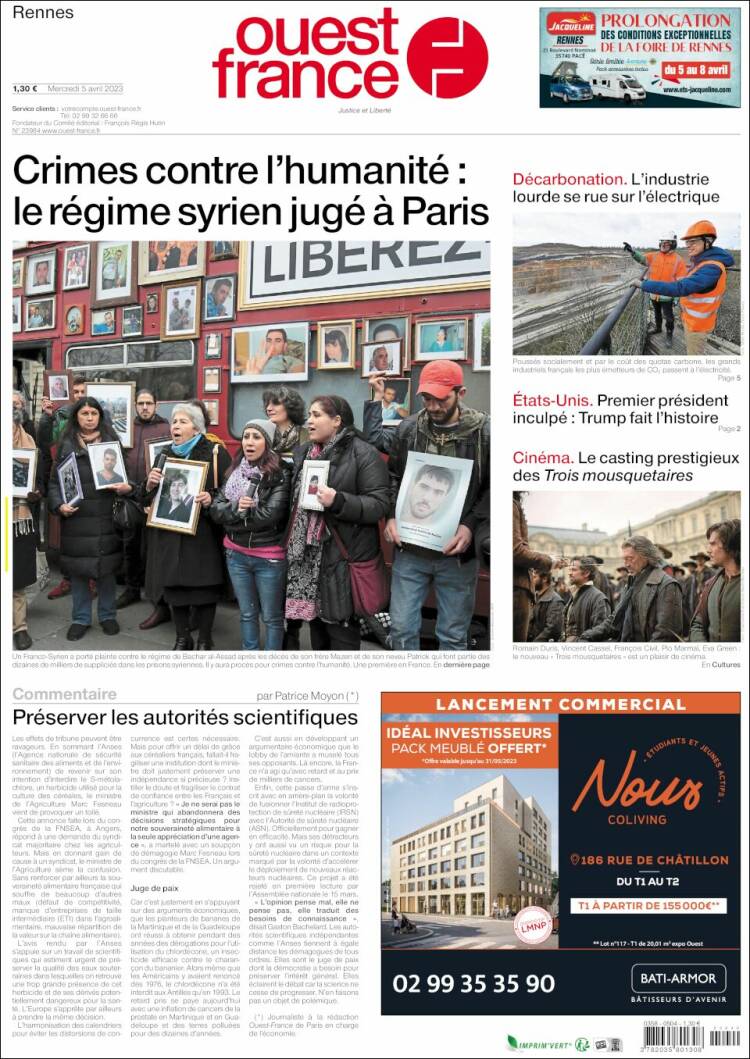 Portada de Ouest France (Francia)
