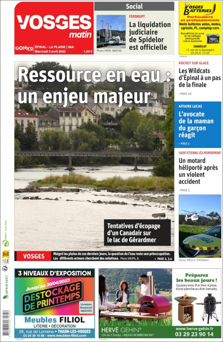 Portada de Vosges Matin (Francia)