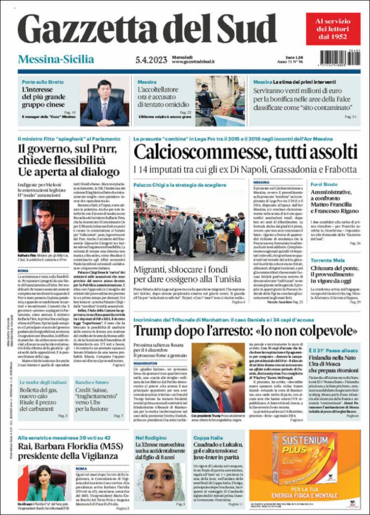 Portada de Gazzetta del Sud (Italia)