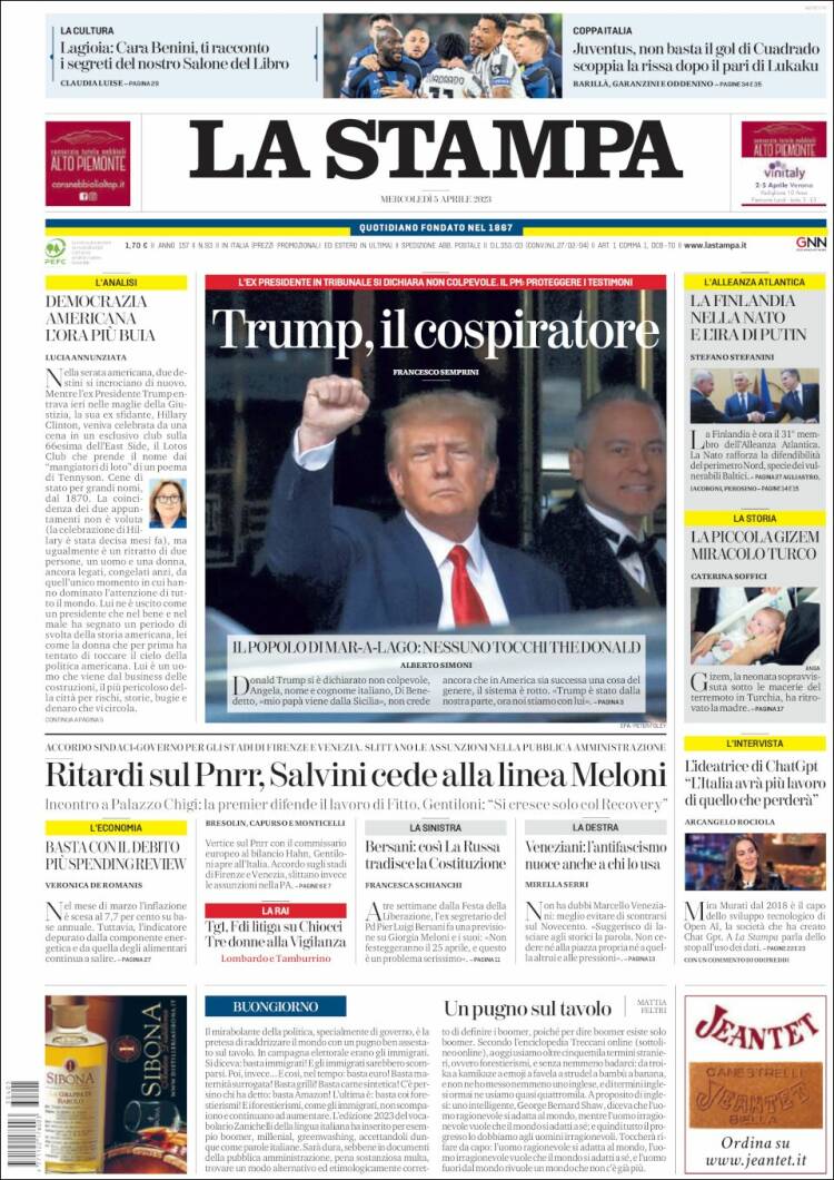 Portada de La Stampa (Italia)