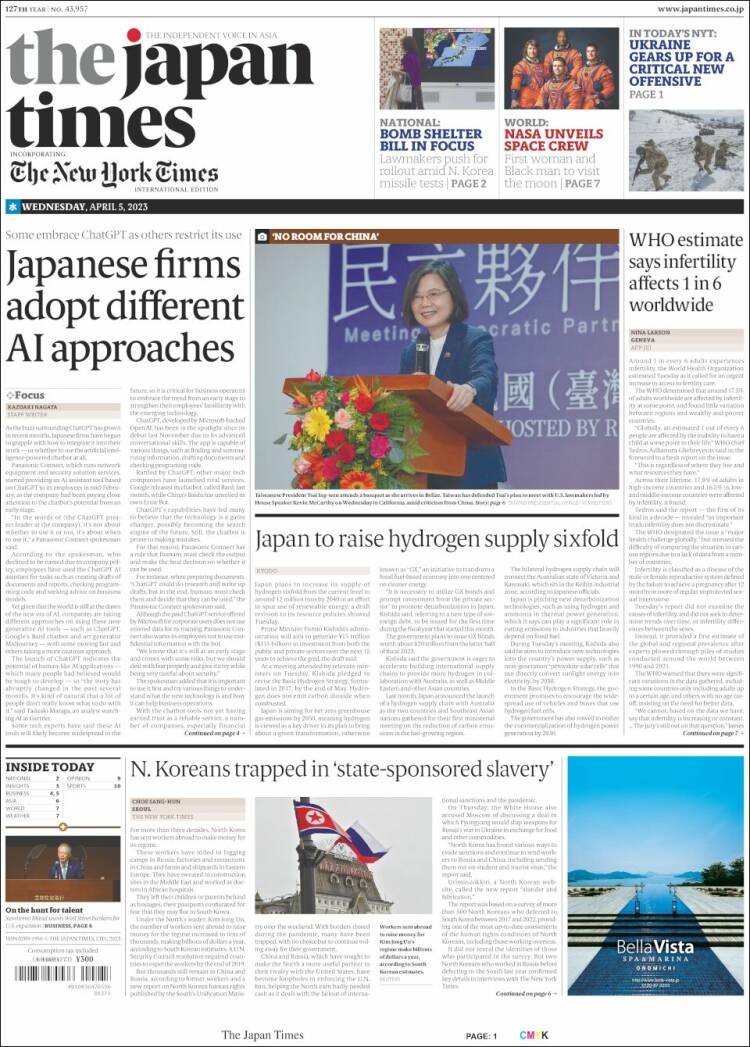 Portada de The Japan Times (Jap&oacute;n)