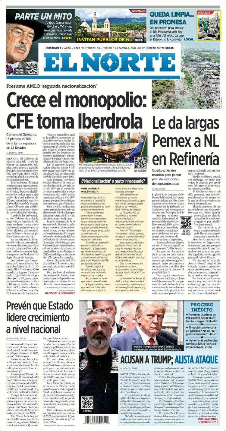 Portada de El Norte (México)
