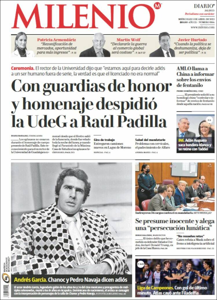Portada de Milenio - Jalisco (México)