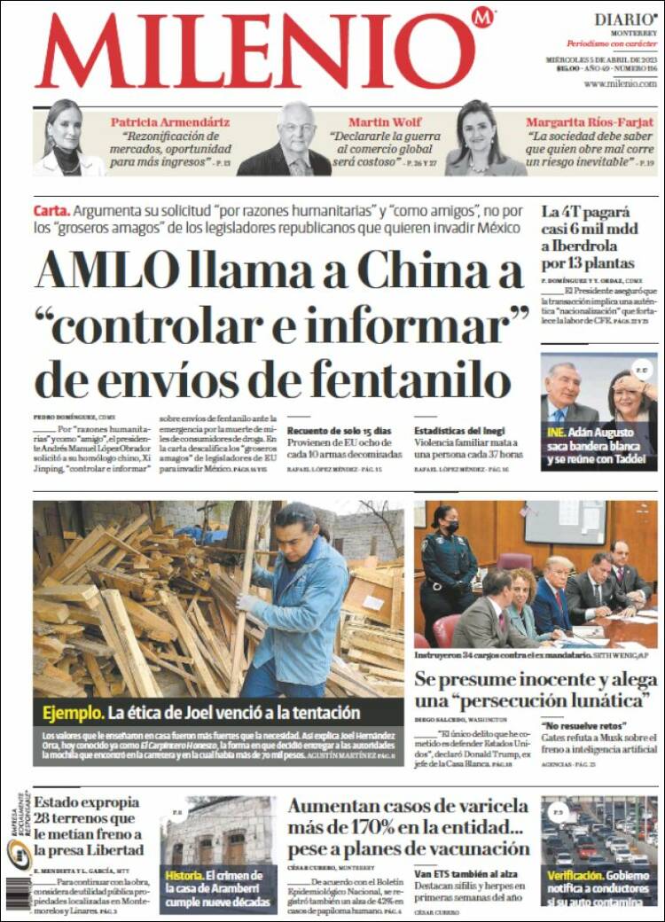 Portada de Milenio de Monterrey (México)