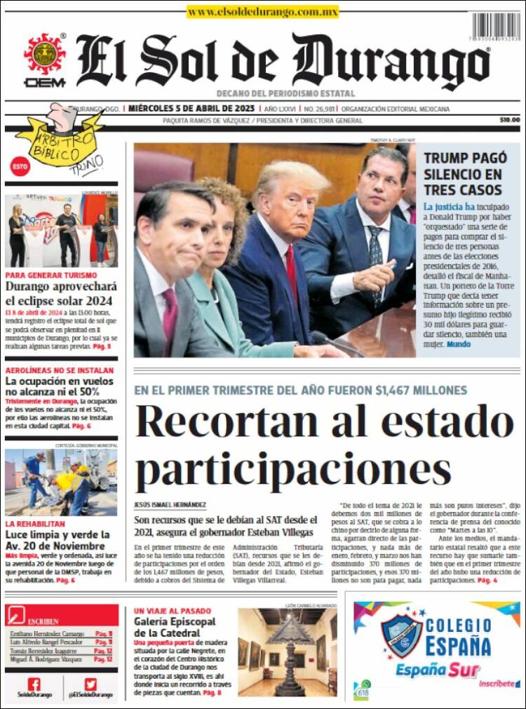 Portada de El Sol de Durango (México)