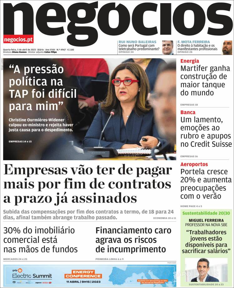 Portada de Jornal de Negócios (Portugal)
