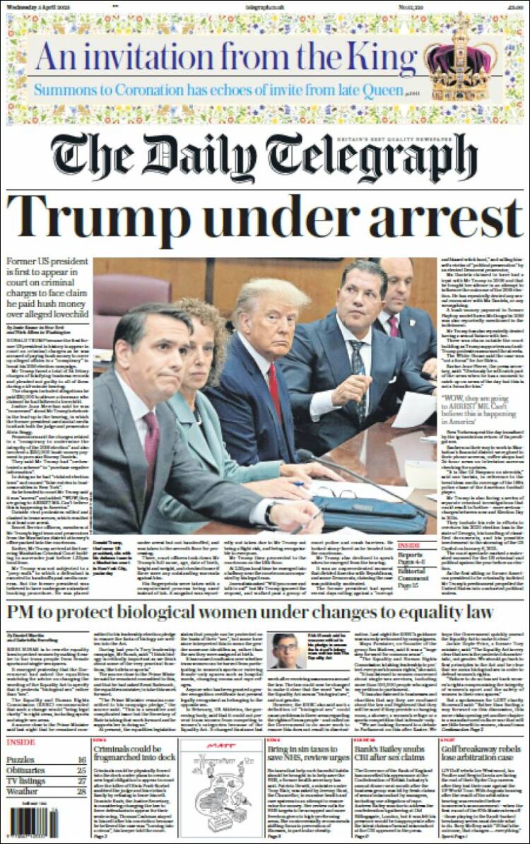Portada de Daily Telegraph (Reino Unido)