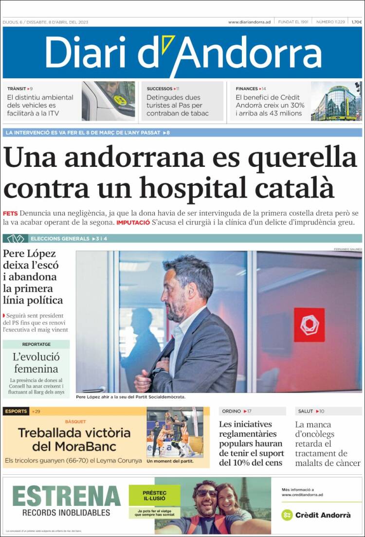 Portada de Diari d’Andorra (Andorra)