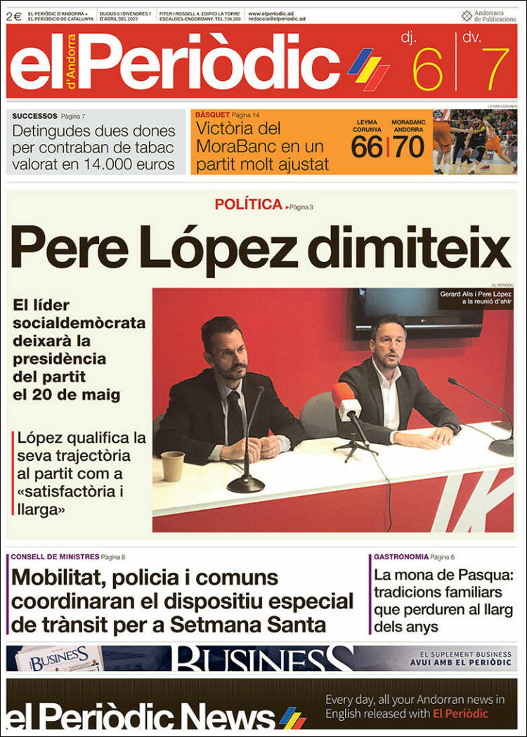Portada de El Periòdic d'Andorra (Andorra)