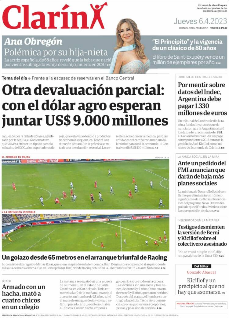 Portada de Clarín (Argentina)