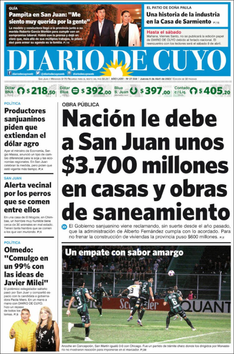 Portada de Diario de Cuyo (Argentina)