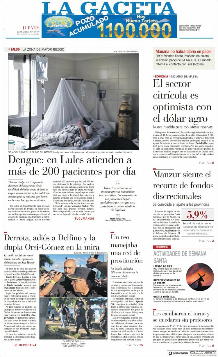 Portada de La Gaceta (Argentina)