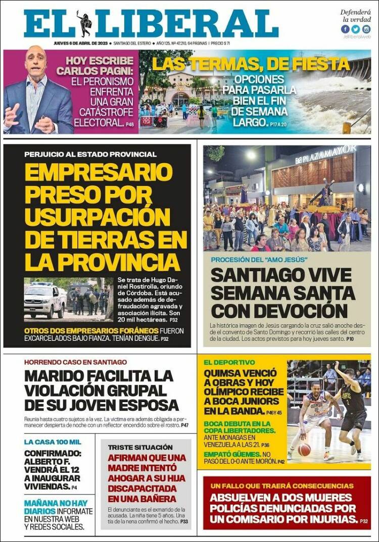Portada de Diario El Liberal (Argentina)