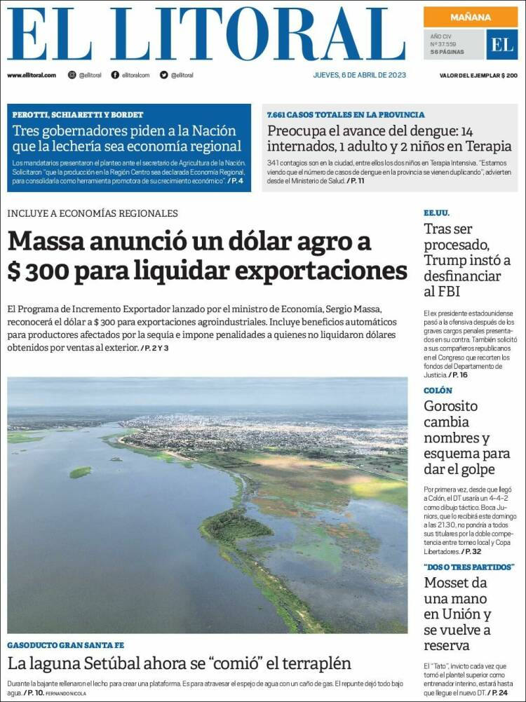 Portada de Diario El Litoral (Argentina)
