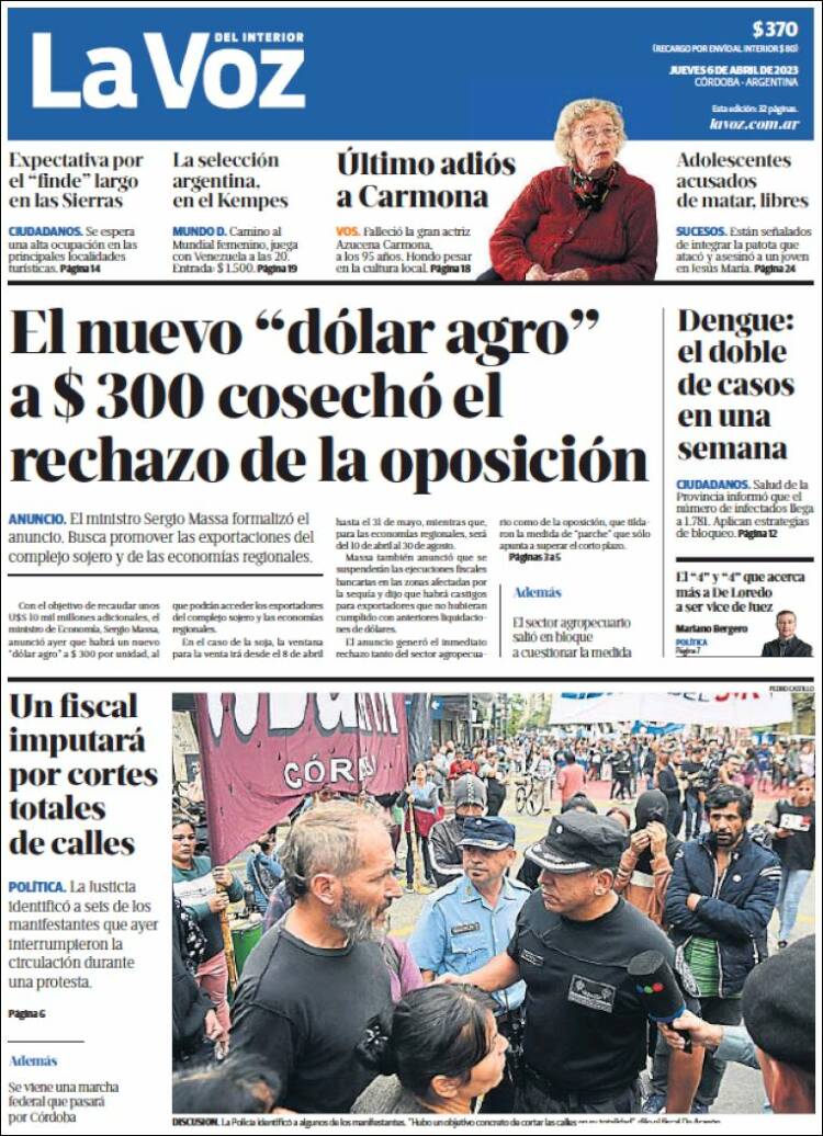 Portada de La Voz del Interior (Argentina)