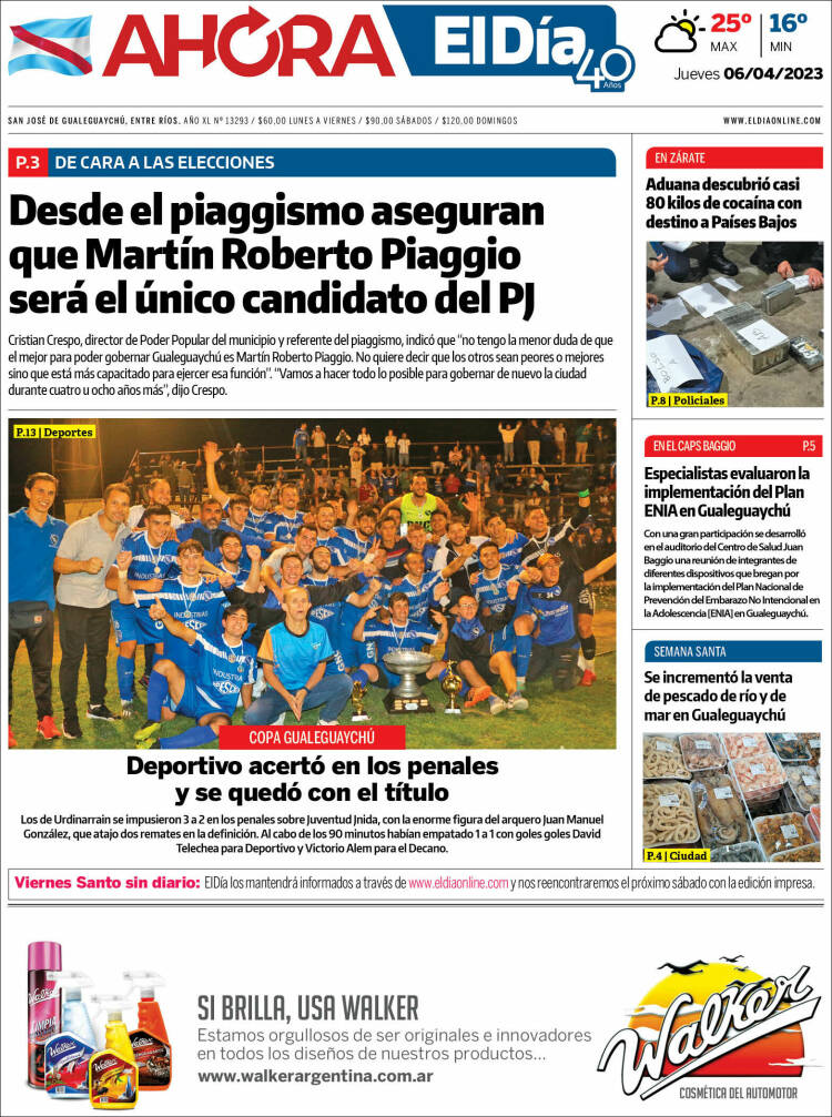 Portada de El Día de Gualeguaychú (Argentina)