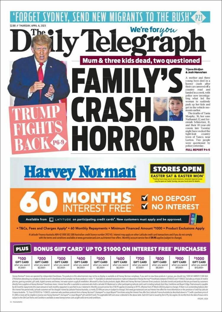 Portada de The Daily Telegraph (Australia)