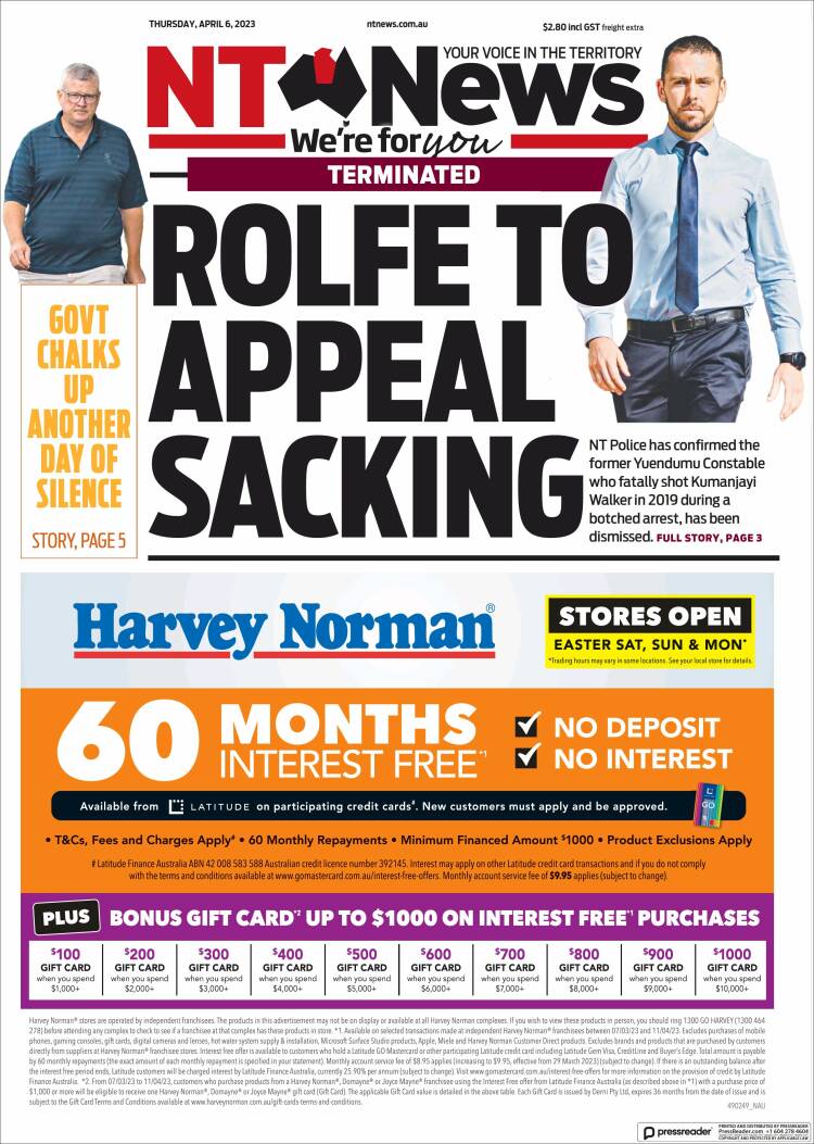 Portada de Northern Territory News (Australia)