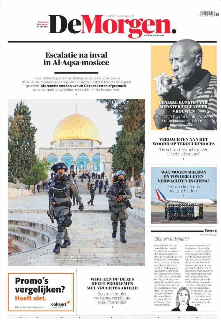 Portada de De Morgen (B&eacute;lgica)