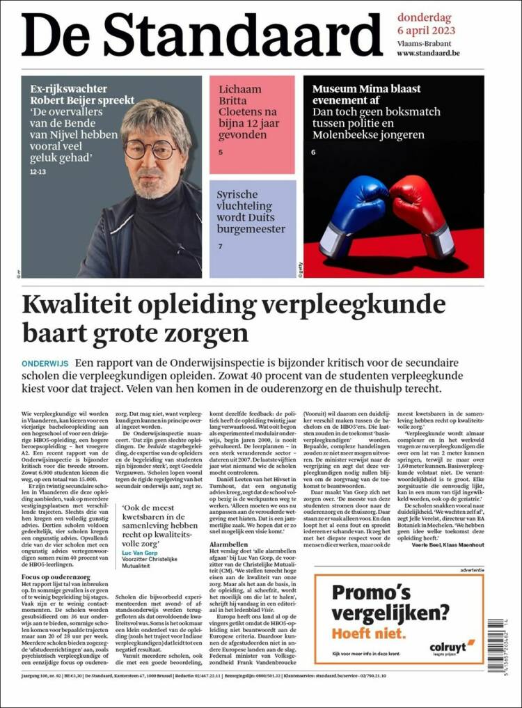 Portada de De Standaard (B&eacute;lgica)