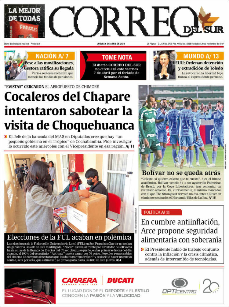 Portada de Correo Sur (Bolivia)