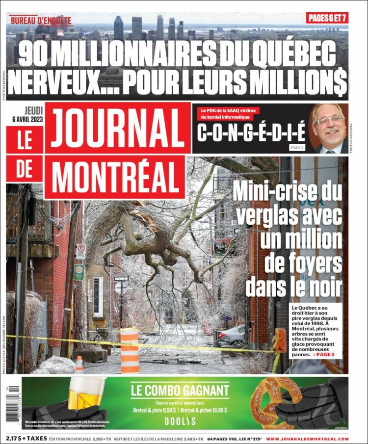 Portada de Le Journal de Montréal (Canada)