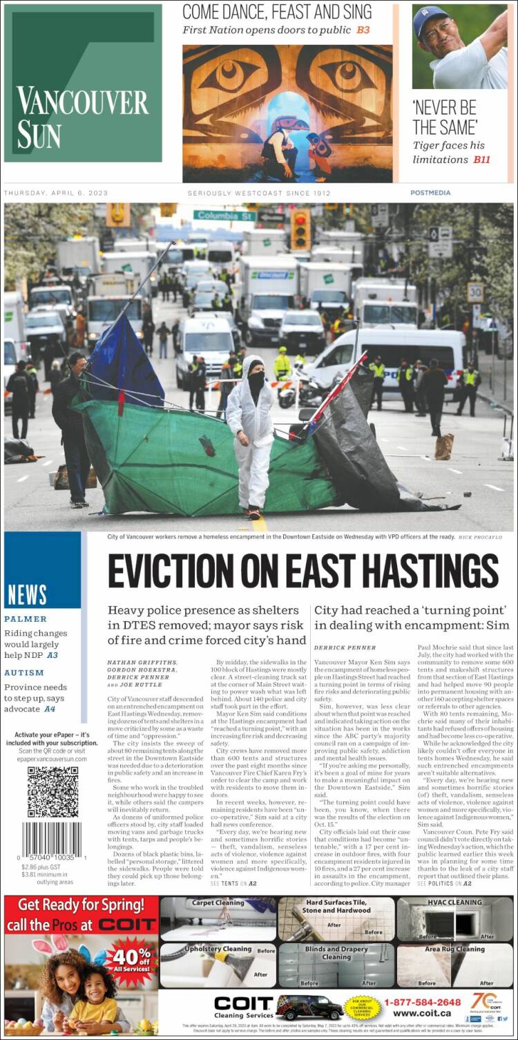 Portada de The Vancouver Sun (Canada)