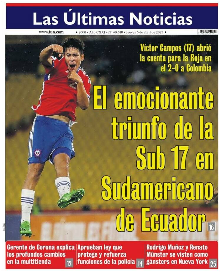 Portada de Las Últimas Noticias (Chile)