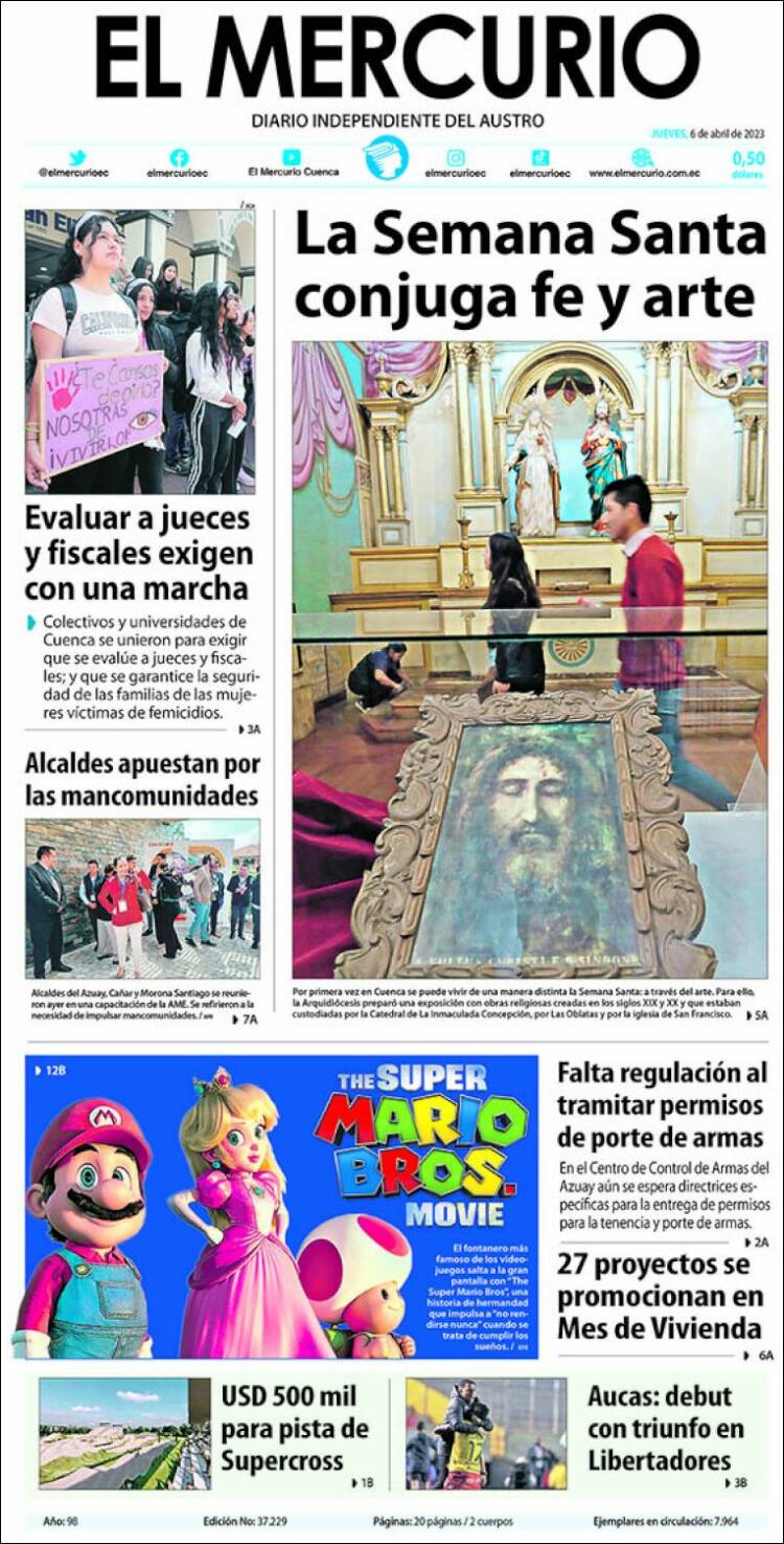 Portada de Diario El Mercurio (Ecuador)