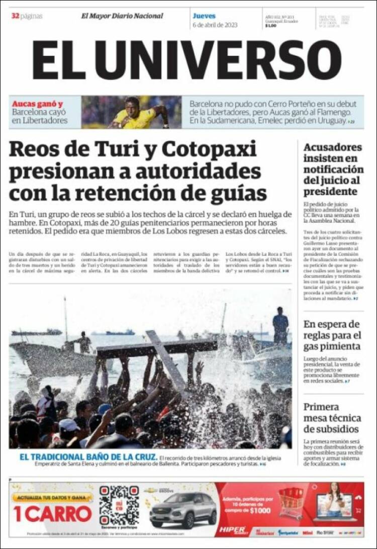 Portada de El Universo - Ecuador (Ecuador)