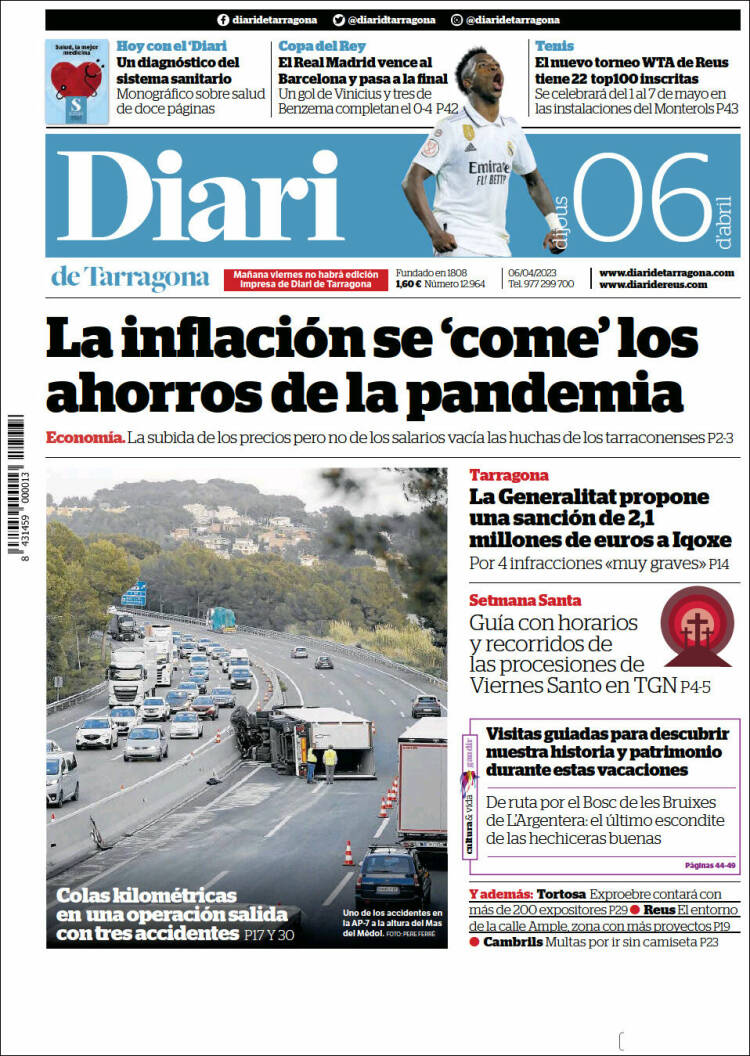 Portada de Diari de Tarragona (España)