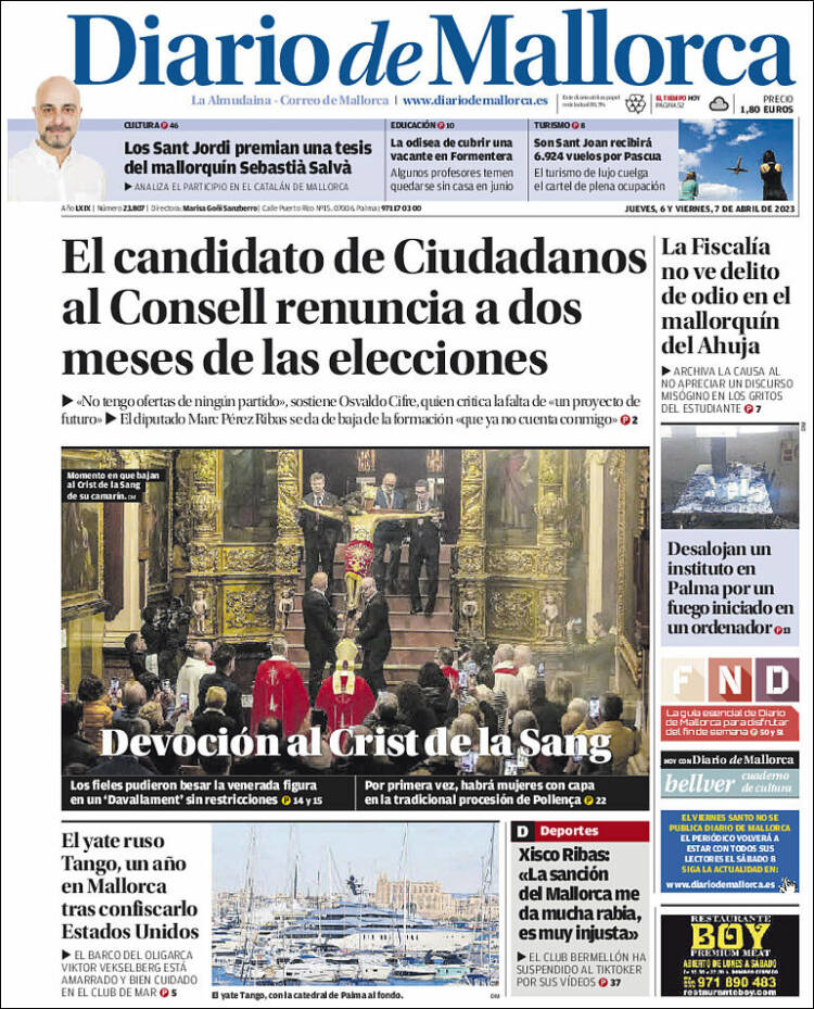 Portada de Diario de Mallorca (España)