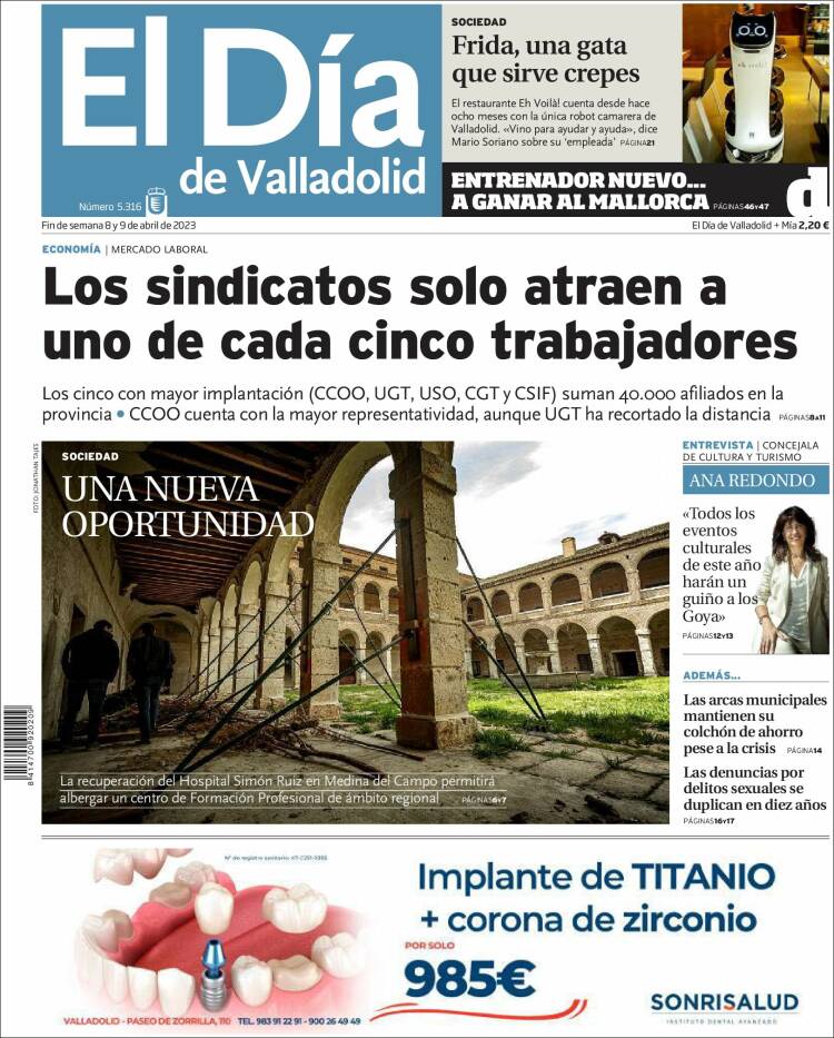 Portada de El Día de Valladolid (España)