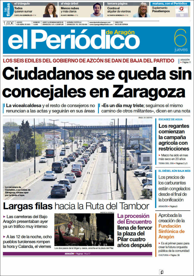 Portada de El Periódico de Aragón (España)
