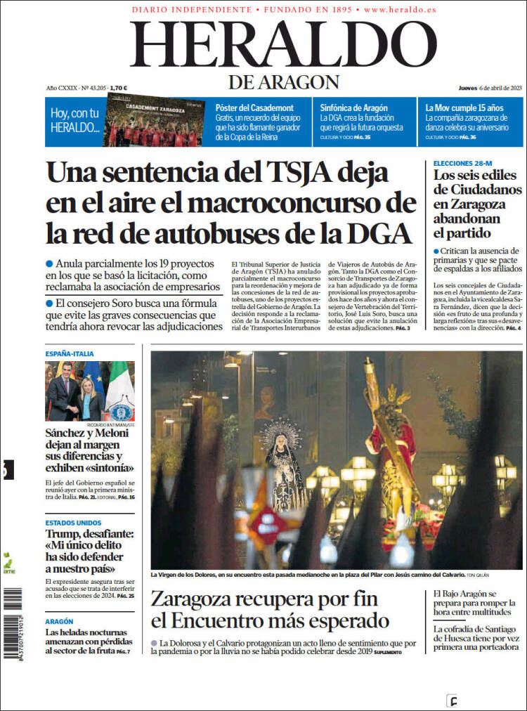 Portada de Heraldo de Aragón (España)