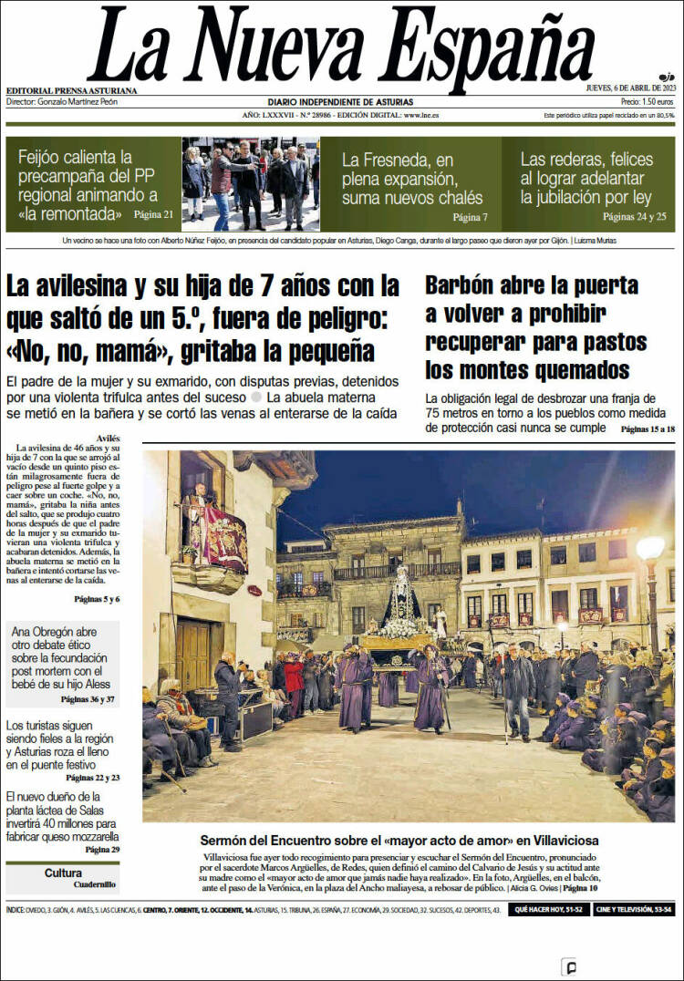 Portada de La Nueva España (España)
