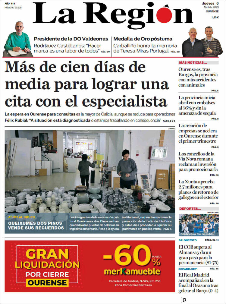 Portada de La Región de Ourense (España)