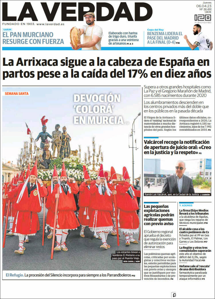 Portada de La Verdad de Murcia (España)