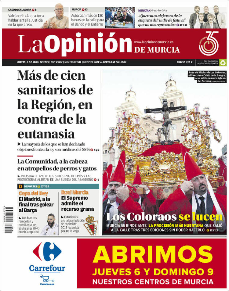 Portada de La Opinión de Murcia (España)