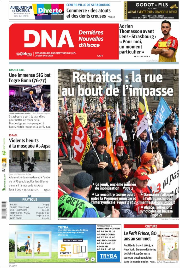 Portada de Les Dernières Nouvelles d'Alsace (France)