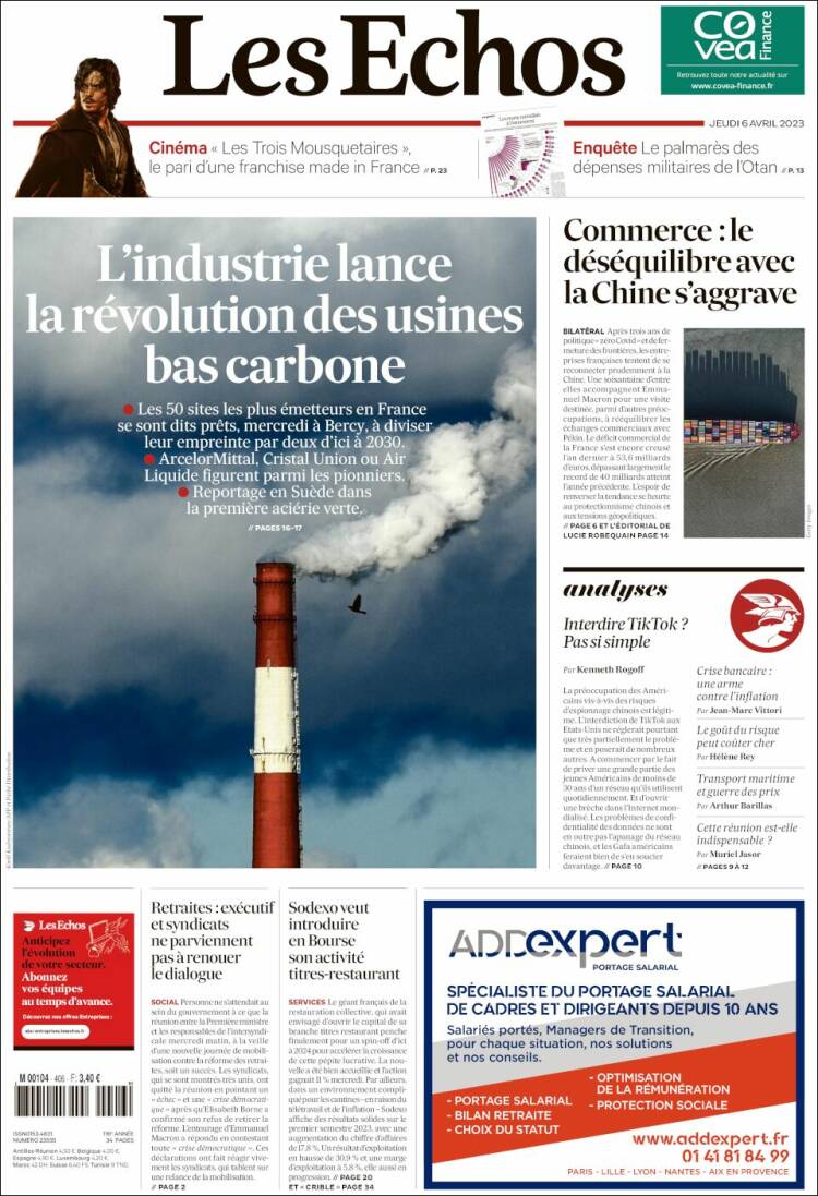 Portada de Les Echos (France)